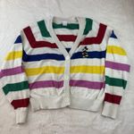 Disney  100 Striped Mickey Cardigan Sweater Women's L Colorful Button Front Photo 0