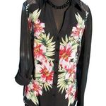 Cache Black Sheer Illusion Adjustable Cargo Sleeves Floral Top New $118 NWT Photo 0