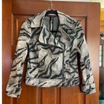 White House | Black Market   stretchy denim zebra print Moto jacket size 00 petite Photo 0
