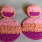 Fun Funky Cottagecore XL 3" Pink/Orange Beaded Post/Stud Hipster Earrings Pink Photo 0