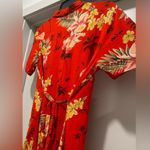 Notations VTG 90s Red Tropical Button Down Collared Short Sleeve Maxi Dress - S Photo 9