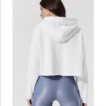 Alo Yoga NWT  Box Crop Hoodie Sweatshirt in White Beaded Sleeve M Photo 2