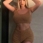 SKIMS  Cozy Knit High Rise Lounge Shorts In Camel Brown Photo 0