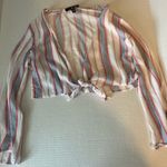 Lulu’s long sleeve, tie front crop top pin, blue, white stripes size m Pink Size M Photo 3