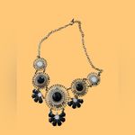 BaubleBar Gold (Faux) Statement necklace With Black White & Rhinestone Trim Floral Motif Photo 1