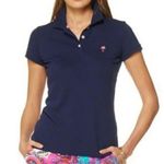 Lilly Pulitzer Short Sleeve Island Polo Shirt Women's S Blue Palm Photo 1