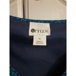 Stylus Teal Geometric Print V Neck Blouse Womens Size Medium Sheer Sleeve Top Blue Photo 1