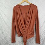Free People ‎ Turnt Surplice Long Sleeve Thong Bodysuit Size M NWT Ginger Spice Photo 2