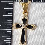 20" Gold Figaro Chain and Black Enamel Cross Pendant New Photo 6