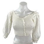 ZARA Women's White Smocked Ruffle V Neck Half Sleeve Blouse Crop Top Size S Photo 0