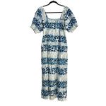 Apiece Apart  Gali Organic Cotton Shirred Blue and White Midi Dress SMALL Photo 2