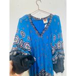 Farm Rio Blue Black Bell Sleeve Ainika Tiles Flowy V-Neck Maxi Gown Size XS Photo 4
