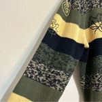 Vintage Green Yellow Striped Leaf Embroidered Knit Zip Up Cardigan Sweater XL Blue Photo 2