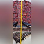 Rue 21 Women’s Monroe Kimono Purple Red Geometric Fringe Hem Open Front Top L Photo 7