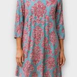 Caribbean Joe Teal Blue & Pink Floral Asymmetric 3/4 Sleeve Dress Size L Photo 0