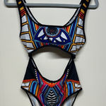 Ekouaer  Black and Blue multicolored One Piece Swimsuit with Cut-Out Design Photo 0