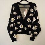For Love & Lemons Black Daisy Print Sweater Button Oversized Cardigan NEW Large Photo 2
