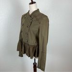 Free People military ruffle hem olive button up jacket S Photo 4