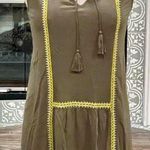 Loft  Olive Green Sleeveless Peplum Top w/Tassel Tie & Yellow Trim - XL - EUC Photo 0