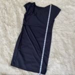 Edge Slate Gray Draped Front Raw Sheath Dress Photo 5