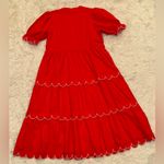 English Factory NEW Contrast Scalloped Trim Cotton Red Midi Dress Sz M Photo 4