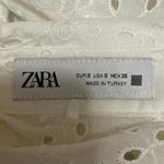 ZARA White Embroidered Eyelet Long Sleeve Collar Button Up Crop Blouse Shirt S Photo 2
