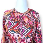 ZARA  Mini Dress Red Hot Pink Abstract Print Long Sleeve Drop Waist Ruffle XS Photo 4