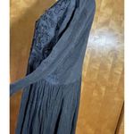VTG J Gee India Black Crinkle Rayon Embroidered Maxi Dress L Boho Cottagecore Size L Photo 2
