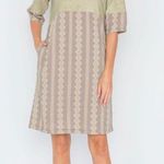 Hidden Alley Contrast Boho Shift Dress in Mocha/Olive - Medium, Half Sleeve, NWT Photo 2