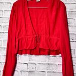 SUNDAY BEST Red Cropped Peplum Tie Front Long Sleeve Blouse Women's Size M Size M Photo 0