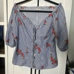 Women's Grand & Greene Floral Embroidered Shirt Size Medium Blue & White Photo 12