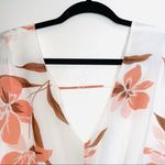 Leith White & Pink Hibiscus Floral Print Ruched Front Midi Dress Photo 1