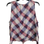 Rock & Republic Sleeveless Tie Button Down Red Blue Plaid Tank Top Rayon Sz XXL Photo 3