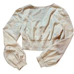 Urban Outfitters Floral Smocked Balloon Sleeve Cropped Long Sleeve Blouse Sz M Photo 4