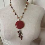 Carnelian pearl and goldstone beaded pendant necklace Orange Photo 0