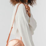 Baggu  Anthropologie Delphine Leather Circle Bag Crossbody‎ Purse Rose Gold Photo 0