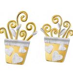 Sterling Silver  and Gold Dipped Flower Pot Earring Studs Photo 0