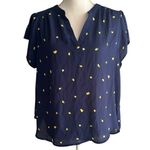 Iris  Blue and yellow Blouse with Flutter Sleeves and Mandarin Collar Photo 0