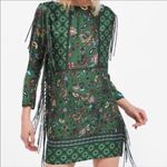 ZARA Green Bohemian Fringe Paisley Print Mini Dress Women’s Size Small S NWT Photo 3