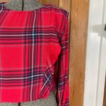 Kensie   Long Bell Sleeve Red Shoulder Ruffle Plaid Blouse Women’s Size Medium Photo 2