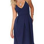 Elia Cher NEW  Blue Spaguetti Strap Sexy Open Back Pocket Dress Size L Photo 0