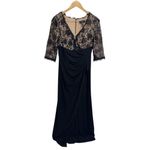 R&M Richards Gown Size 10 Black Beige Lace 3/4 Sleeve Maxi Front Slit Sequined Photo 1