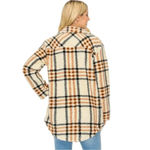 Boutique Sherpa Fleece Shacket Beige Black Plaid Button Up Long Sleeve Size L Photo 1