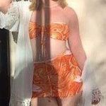 Orange White Abstract Fluid Pattern Halter Bikini Swimsuit 3 Piece Photo 7