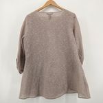 Ali Miles Women's Tan Textured Linen Blend Tunic Top w/ Metallic Shimmer Large Brown Photo 4