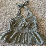 American Eagle Stretch Waist Gauze Fabric Halter Crop Top Green Small Photo 4