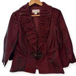 J.R. Nites by Caliendo Women’s Jacket Size 8 Burgundy Ruffle Trim Beaded Evening Red Photo 0