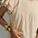 Anthropologie Lace Ruffle Sleeve Pintuck Blouse Cream Short Sleeve boho shirt S Photo 0