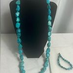 Turquoise The Lucky Stone Necklace and Bracelet Set Large Stones New Long Blue Photo 3