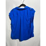 INC Royal Blue Linen Blend Button Up Top Womens 2X Blouse Flap Pockets Business‎ Photo 1